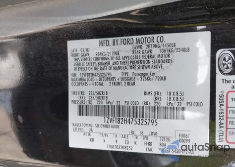 2007 Ford Mustang Gt Deluxe/Gt Premium из США, поврежденный, VIN 1ZVFT82H475325795